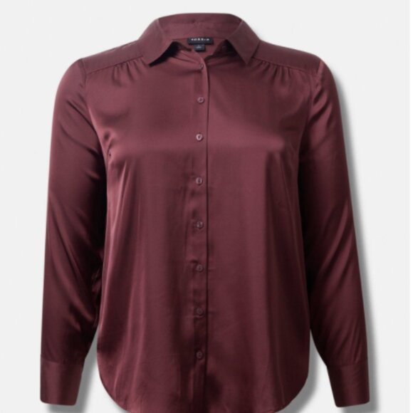 Satin Button-Up Long Sleeve Shirt - Picture 1 of 5